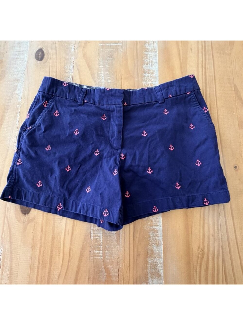 Cambridge Dry Goods Women's Navy Blue Pink Anchor Print Chino Shorts Size 10